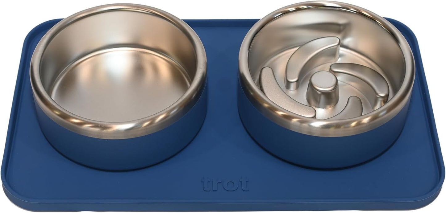 Trot Pets Premium Dog Bowls | Stainless Steel Bowl Set for Small, Medium, or Large Dogs | Non-Slip Food and & Water Slow Feeder | Durable, Bpa-Free, Anti-Skid, Dishwasher Safe (Cobalt, Small)