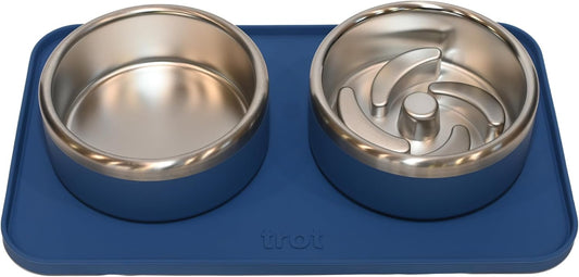 Trot Pets Premium Dog Bowls | Stainless Steel Bowl Set for Small, Medium, or Large Dogs | Non-Slip Food and & Water Slow Feeder | Durable, Bpa-Free, Anti-Skid, Dishwasher Safe (Cobalt, Small)