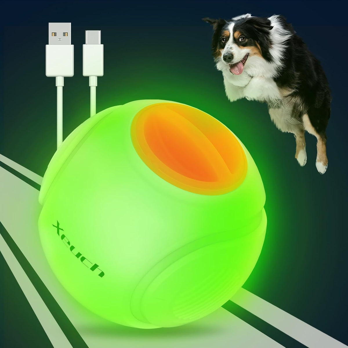Xeuch LED Dog Ball Rechargeable, Light up Dog Ball Toys, Bounce-Activated Durable Fetch Ball, Natural Rubber, Unique Scent, 2.5 Inches, for Small & Medium Dogs (Orange)