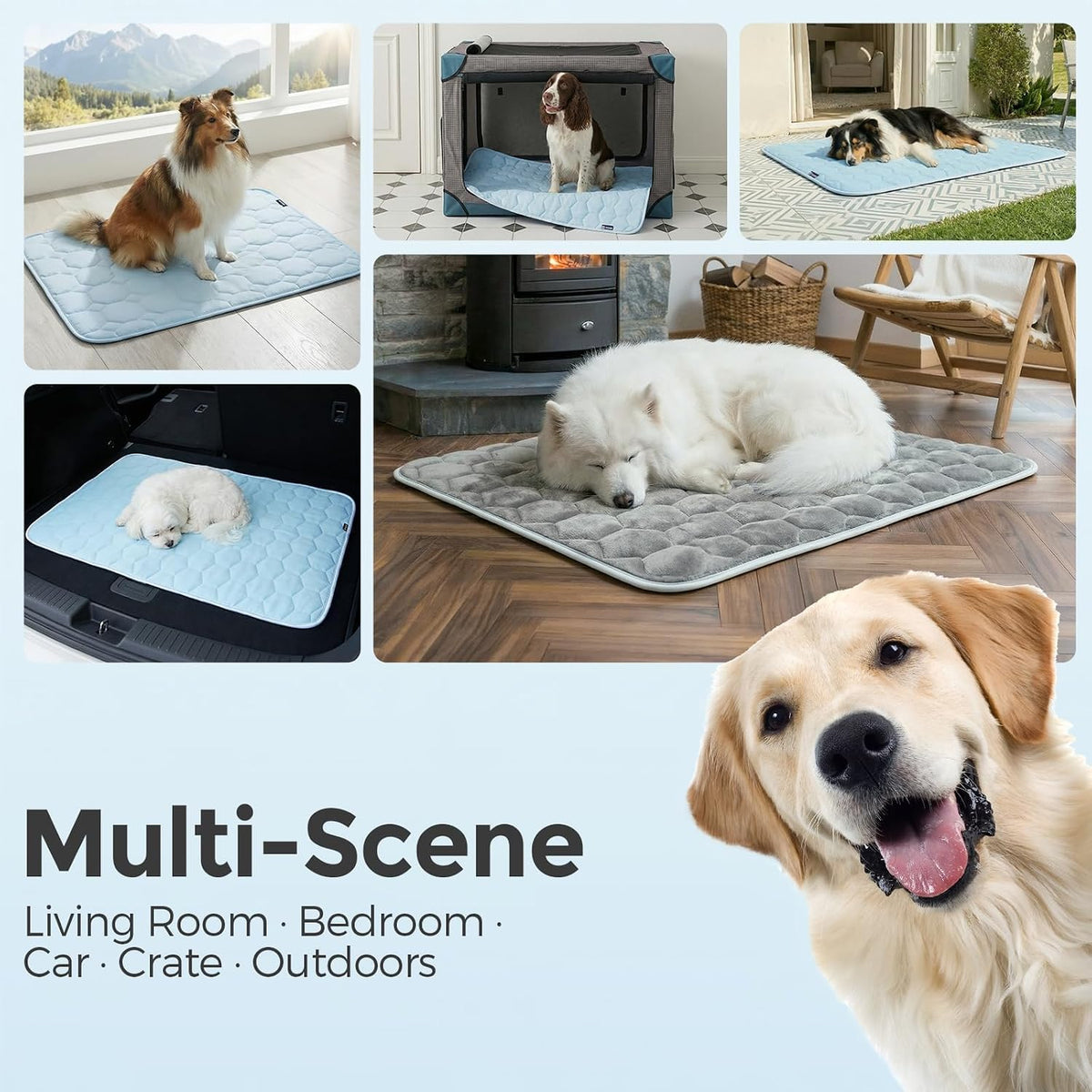 Sytopia Dog Cooling Mat for Large Dogs, Q-Max>0.5 All Season Thin Summer Cool-To-Touch Fabric to Rapid Cooling, Breathable Cold Crate Pad for Pet Indoor, Washable No Gel as Topper, 43"X31", Light Blue