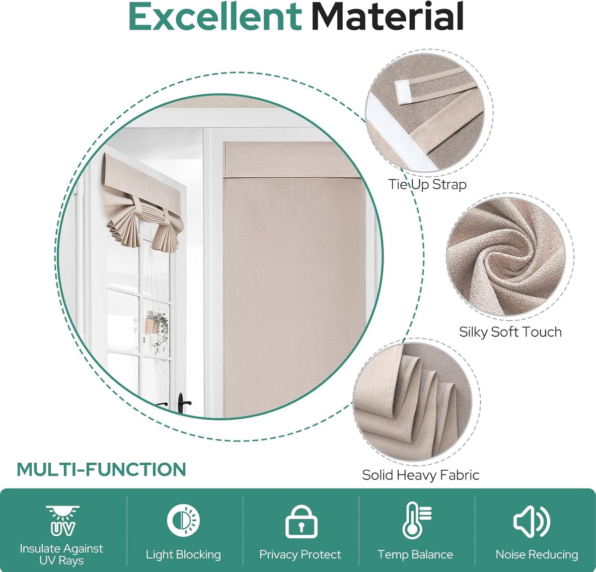 HOMEIDEAS 100% Blackout Linen Door Curtains for French Door 26X68 Inch