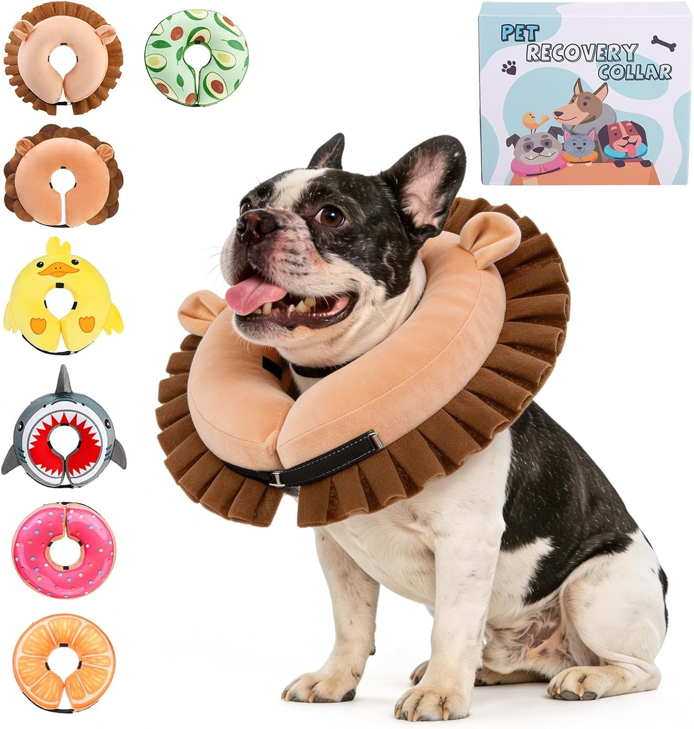 KOOLTAIL Inflatable Dog Cone Collar, Soft Donut E Collar for Dogs after Surgery to Stop Licking Enhanced Alternative, Blow up Pet Neck Pillow Recovery Adjustable Cone for Dog Cat, Lion M