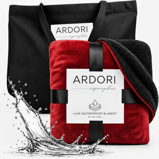 Waterproof Blanket for Bed King Size, Red & Black Fleece, 82X82