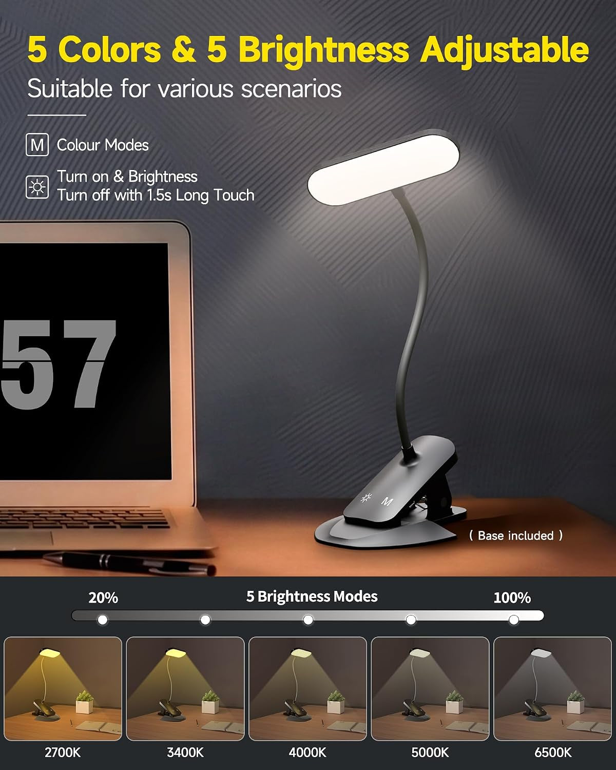 CUHIOY Rechargeable Clip on Light, Bed Headboard Reading Lamp, Black