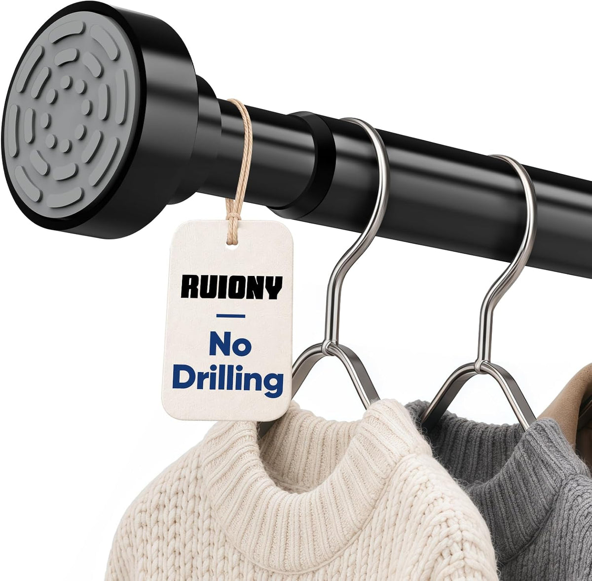 No Drill Closet Rod, Tension Rod for Hanging Clothes, 17-69In, Black