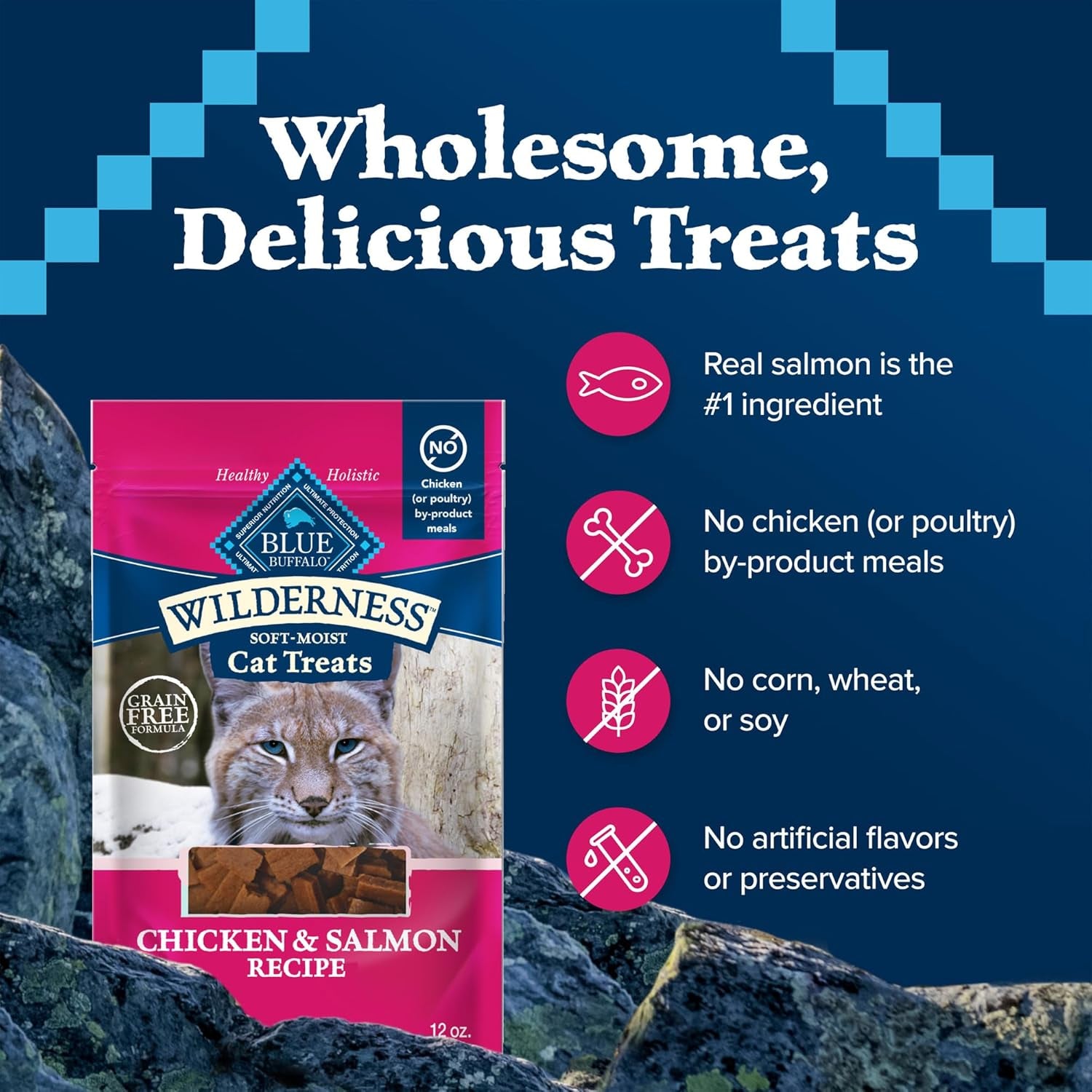 Blue Buffalo Wilderness Crunchy Cat Treats, Made with Natural Ingredients, Tasty Salmon Flavor, 12-Oz Tub