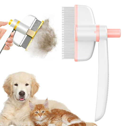 Pet Hair Removal Comb Flea Comb, Multifunctional Cat Brush with Release Button, Grooming Brush Supplies for Detangling Thinning and Shedding, All Hair Types (Pink)