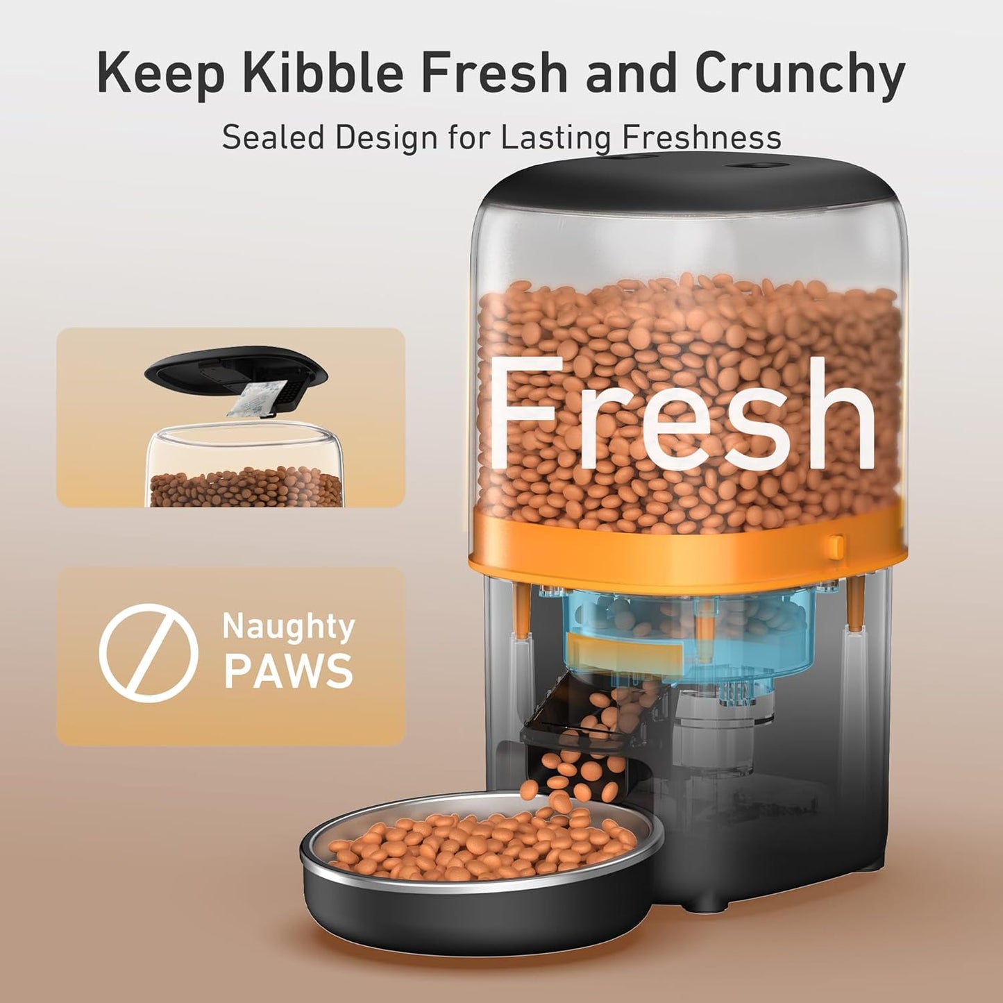 Automatic Cat Feeder, 4L Cat Food Dispenser with Anti-Jam Design, over 180-Day Battery Life, 1-6 Meals per Day with Stainless Steel Cat Bowl, Keep Dry Food Fresh, Timed Pet Feeder Also for Small Dog