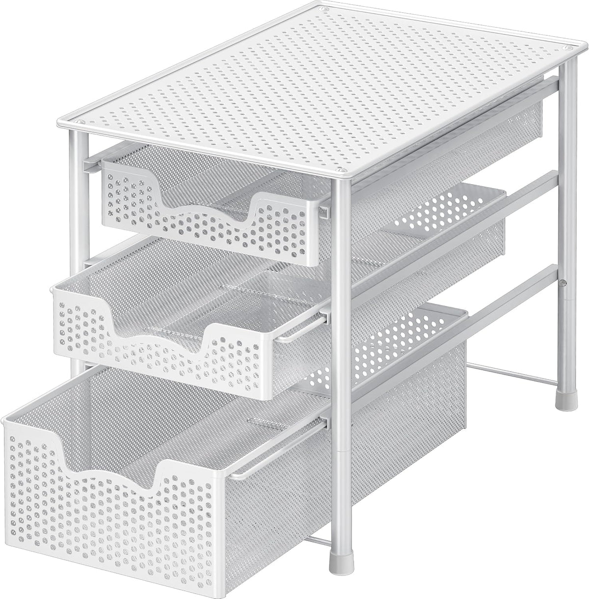 Simple Houseware 3 Tier White Alloy Steel Sliding Basket Organizer Drawer Cabinet
