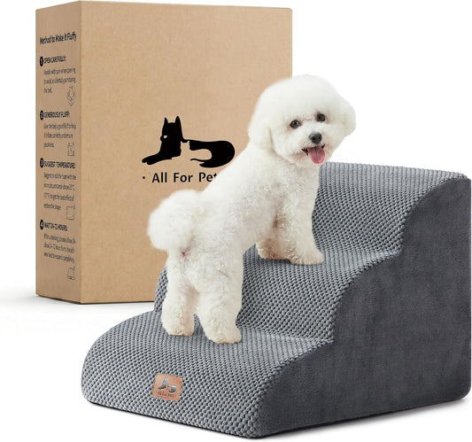 Dog Stairs for High Bed 13.5" H, 3-Step Dog Steps for Small Dogs and Cats, Pet Steps Ramp for Couch Sofa, Non-Slip Stable Indoor Pet Ladder with High Density Foam, Grey