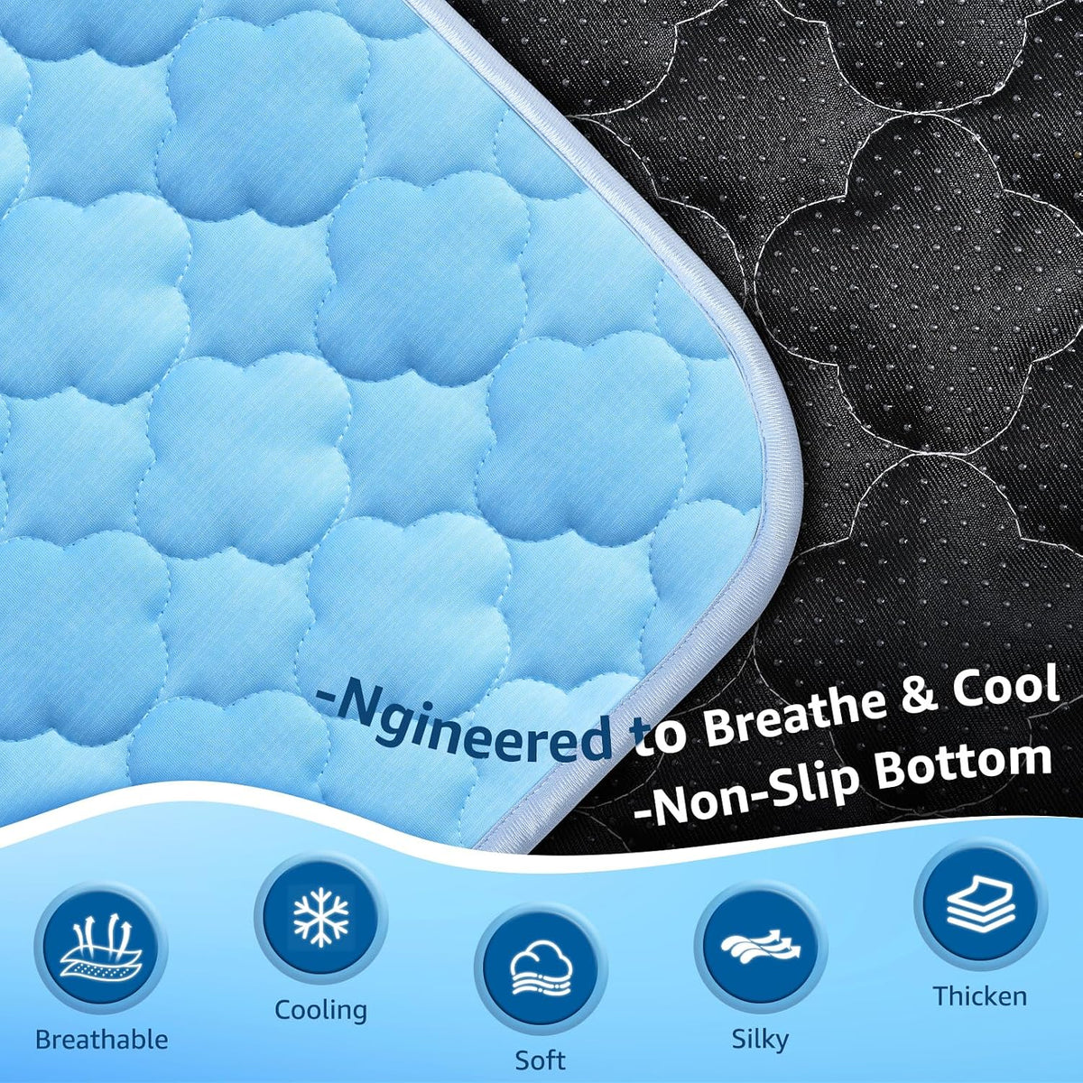 Pet Cooling Mats for Dogs, Cooling Pet Bed Outdoor & Indoor Use W Ice Silk Fabric & Waterproof Cover, Summer Cool Pad 29" X 18", Non-Slip Washable Pet Blanket for Crate Kennel Travel (Cryo Ice Blue)