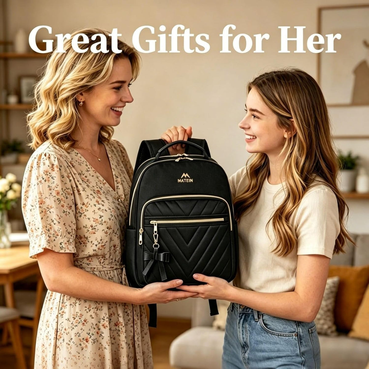 MATEIN Mini Backpack for Women, Stylish Daypack Purse, 2Pcs Sets, Black