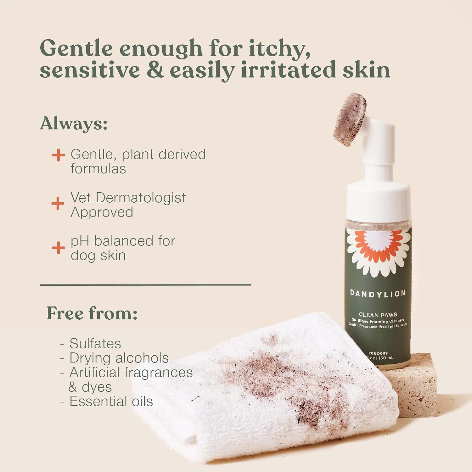 Dandylion Daily Paw Care Kit | No-Rinse Dog Paw Cleaner + Paw Lotion with Brush | Fragrance-Free, Ph-Balanced Formula | Desiged for All Dog Breeds