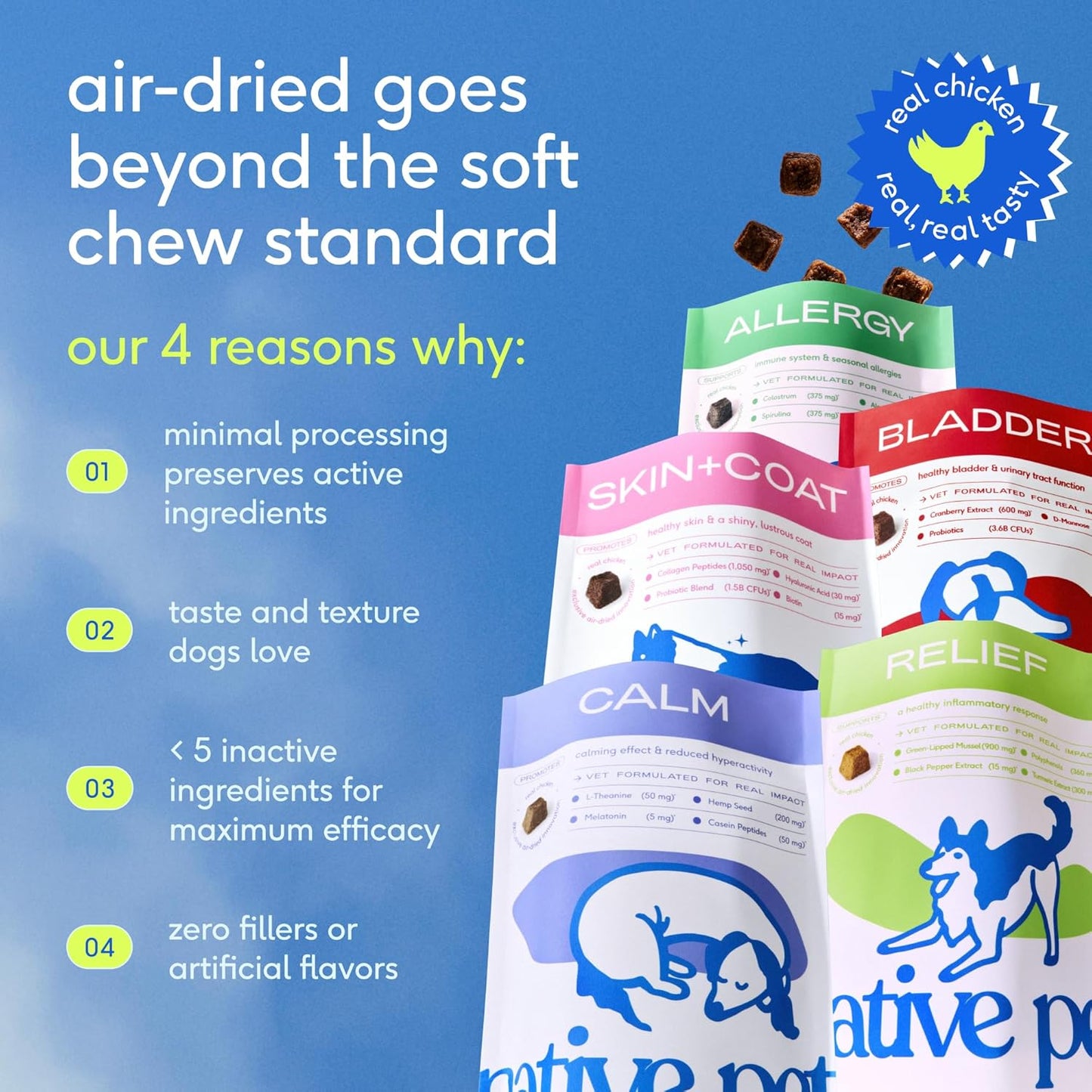 Native Pet Calming Chews for Dogs - Promotes Calming Effect, Supports Emotional Balance & Reduces Hyperactivity - Hemp Seed, Melatonin for Dogs, L-Theanine & Casein - 30 Chews