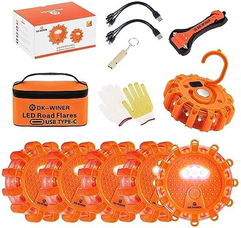 6 Pack LED Road Flares, Type-C Rechargeable Magnetic Safety Kit