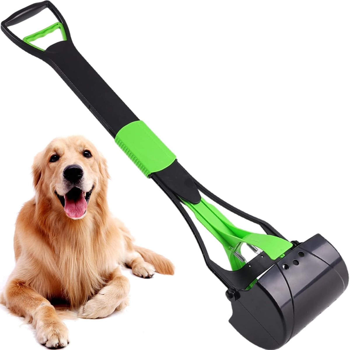 Ienjoyed 36“ Large Dog Pooper Scooper for Large Dogs Heavy Duty, Non-Breakable Dog Poop Scooper with Wide Handle for Grass, Gravel, Durable Dog Poop Pick up Tool, Long Handled Poop Grabber (Green)