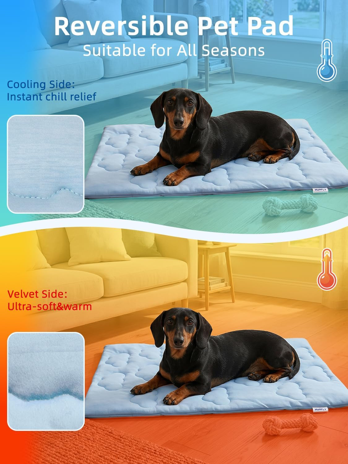 Huafly Dog Cooling Mat,Dual-Sided Cooling Mat for Dogs Cloud Blue