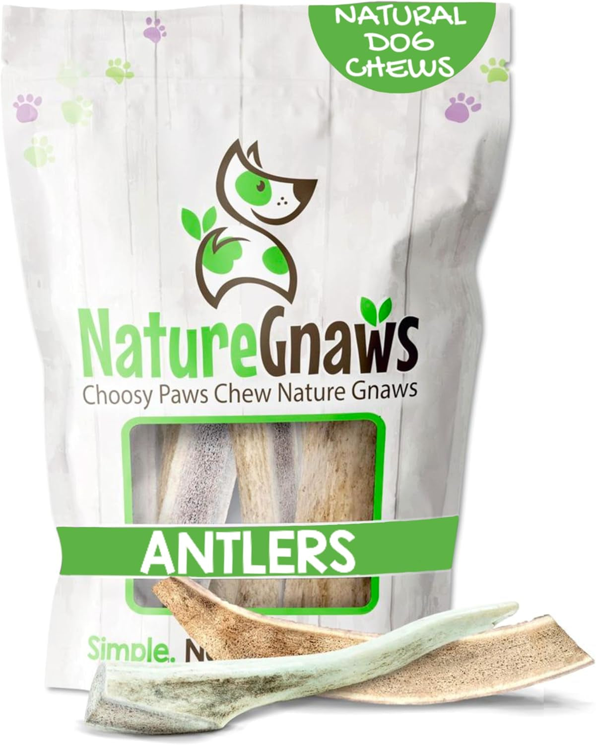 Nature Gnaws Antlers for Dogs (8Oz) - Mix of Elk and Deer Antler - Variety of Split and Whole Pieces - Long Lasting for Aggressive Chewers and Large Dogs
