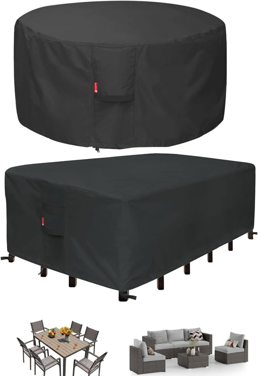 Fire Pit Cover 50" and Patio Furniture Covers Rectangular 110"- Waterproof 600D Heavy Duty Cover