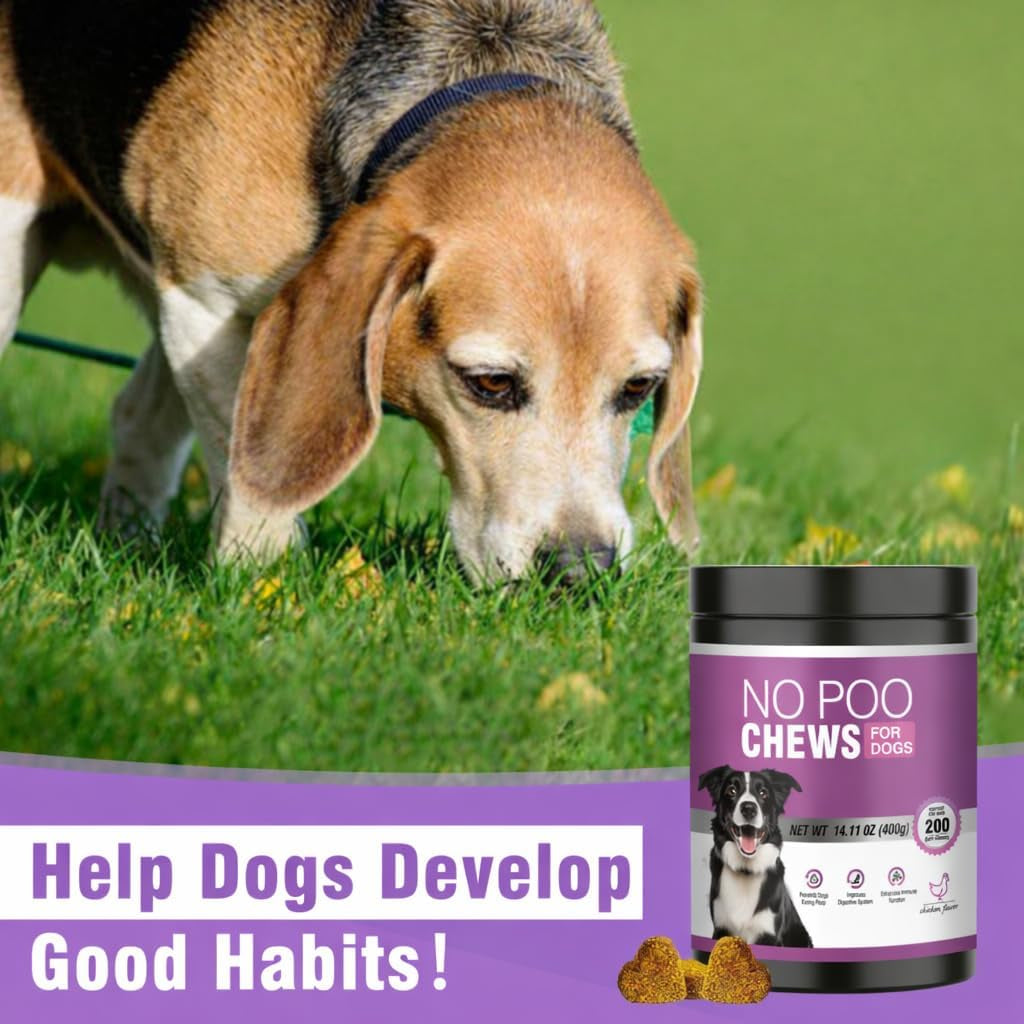 200 Chews No Poo Chews-No Poop Eating Deterrent for Dog-Coprophagia Deterrent for Dogs-Prevent Stop Dogs from Eating Poop Supplement with Digestive Enzymes&Probiotics-Breath Freshener-Chicken