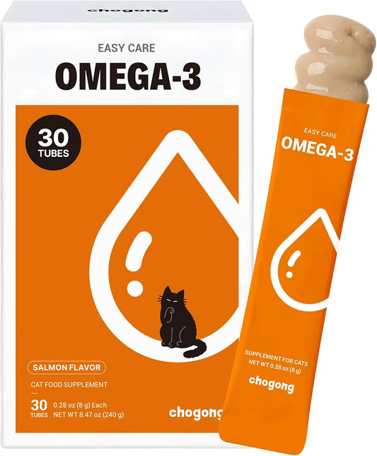 Omega-3 for Cats, Lickable Skin & Coat Supplement with EPA + DHA, 30 Tubes