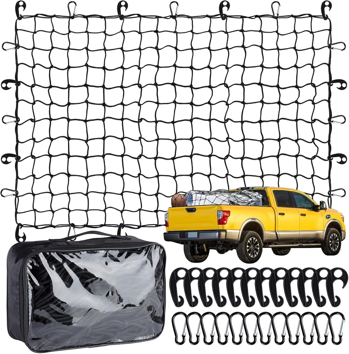 Heavy Duty Cargo Net for Pickup Truck Bed - 4' X 6' Stretches to 10' X 15'