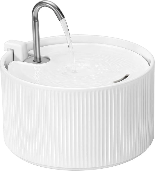 Upgrade 2.2L/78Oz Ceramic Pet Fountain, Automatic Ceramic Water Fountain for Cats, with Ultra-Quiet Pump (White)
