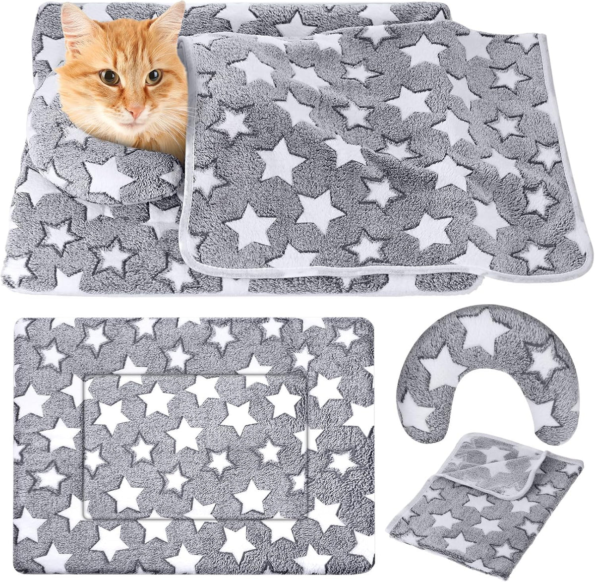 Namalu 3 Pack Soft Cat Bed Mat with Blanket and Pillow Indoor