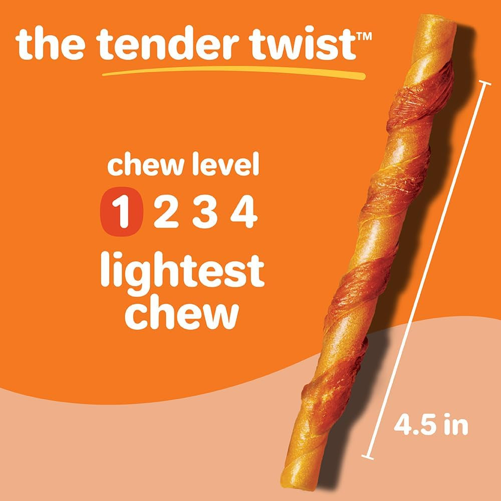 Hartz Oinkies Tender Twists Rawhide‑Free Dog Chews with Real Chicken Breast, Highly Digestible, Long‑Lasting Treats, 36 Count