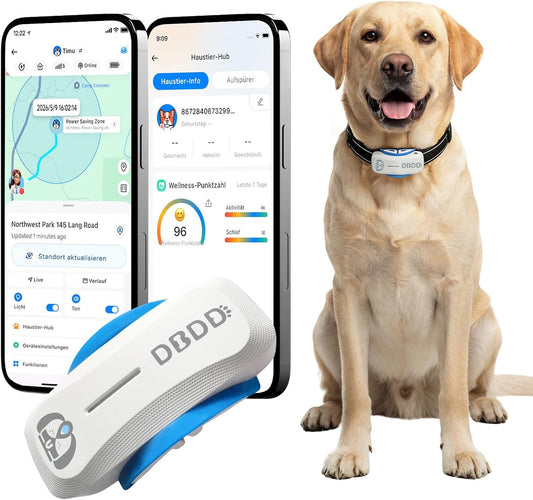 DBDD AI GPS Tracker for Dogs (White) with Virtual Fence & Real-Time Location - Waterproof Electronic Collar for Escape Artists, AI Health Monitor for Medium to Large Dogs (30Lbs+), Ios & Android