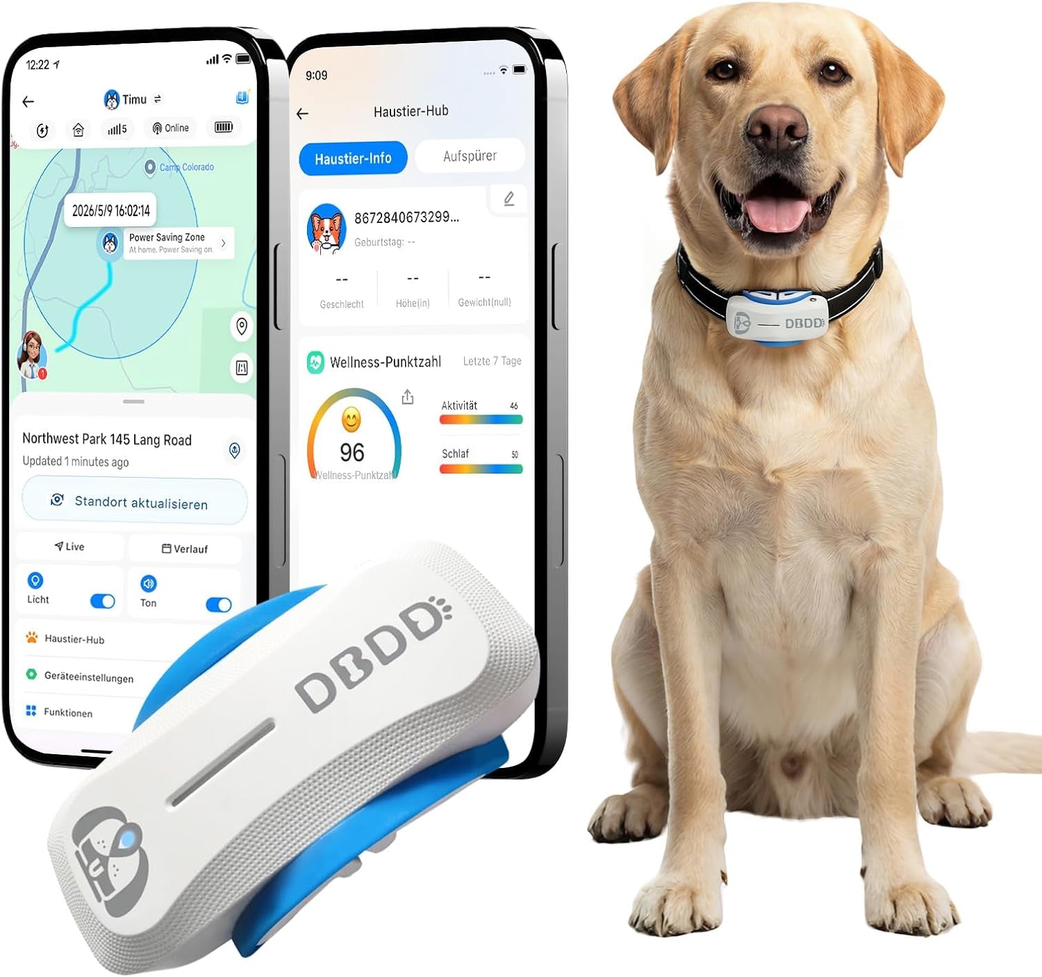 DBDD AI GPS Tracker for Dogs (White) with Virtual Fence & Real-Time Location - Waterproof Electronic Collar for Escape Artists, AI Health Monitor for Medium to Large Dogs (30Lbs+), Ios & Android