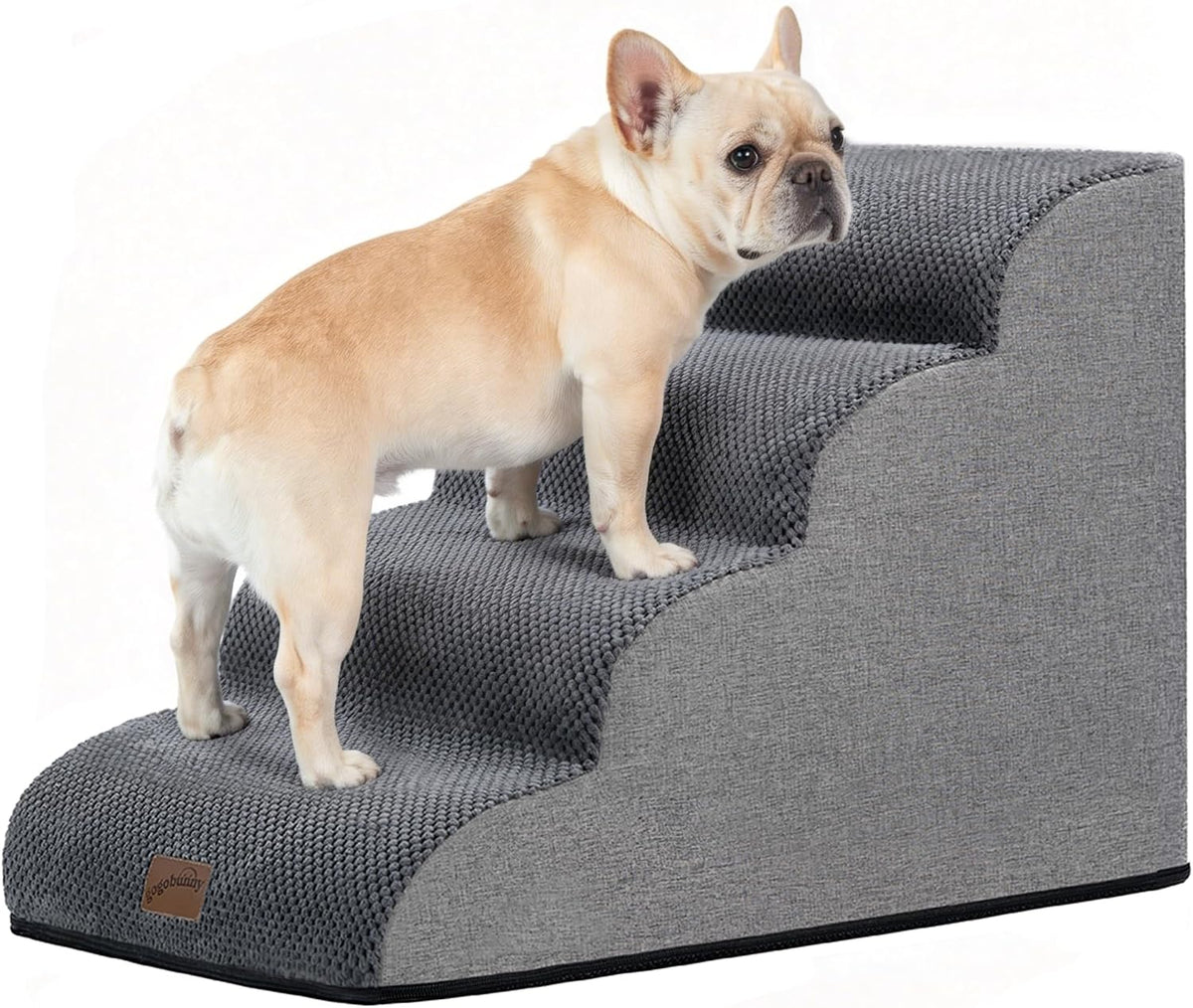 Gogobunny Dog Stairs for High Bed, 19.7" H 4-Step Ramp Dog Steps, Grey
