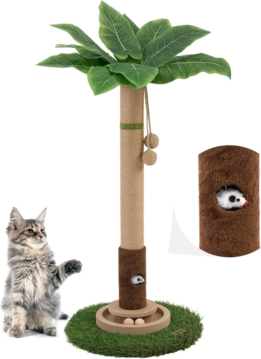 Woochpet Cat Scratching Post 35'' Tall Cat Scratcher Tree Tower Scratching Posts for Indoor Cats with Cat Toy Mouse Hole and Interactive Wooden Ball for Kittens Adults Cats
