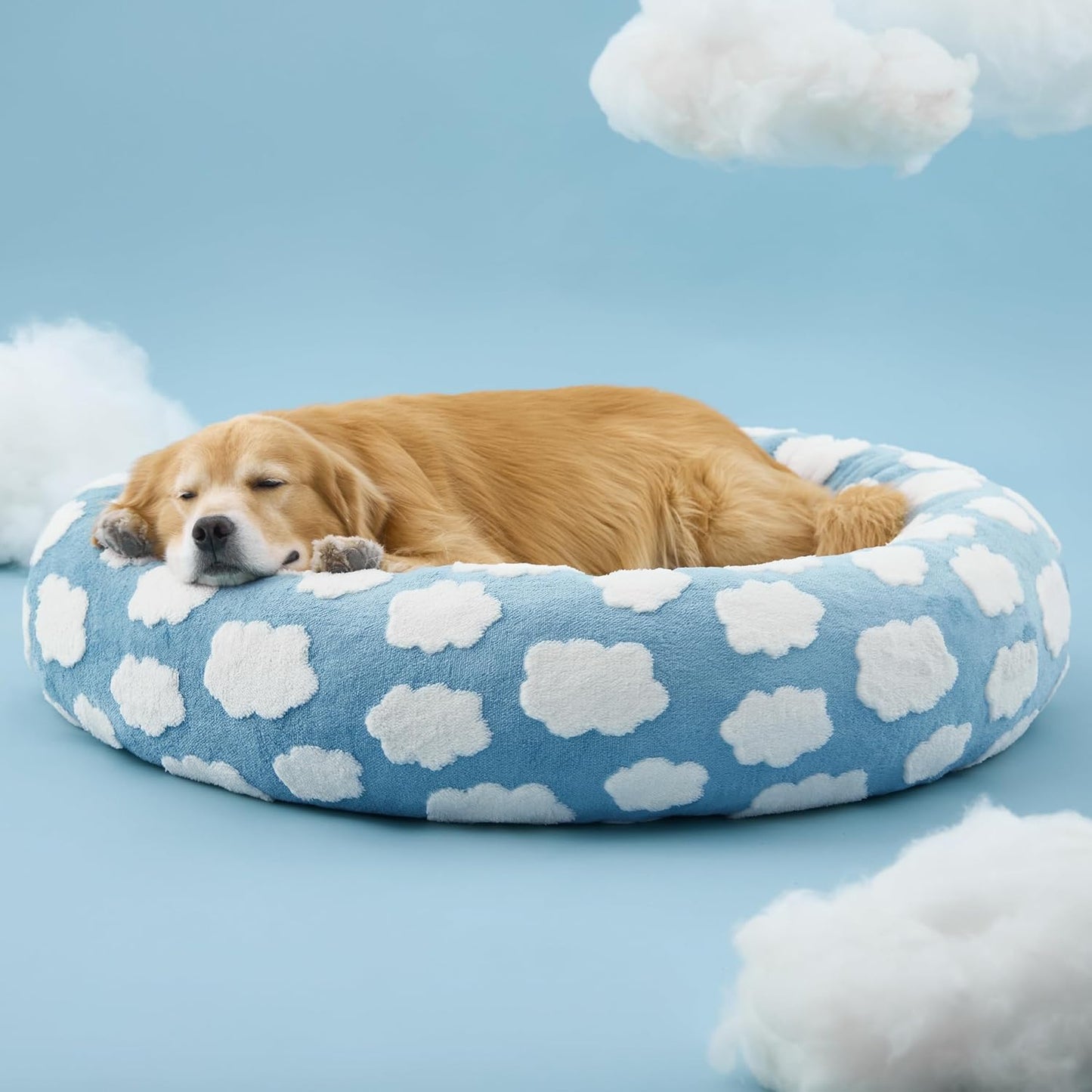 Shown on TV Donut Dog Beds Extra Large Sized Dog - round Pet Beds for Calming Puppy with Washable Cover, Orthopedic Modern Beds with Jacquard Shaggy Plush & anti Slip Bottom, 42 Inch，Blue
