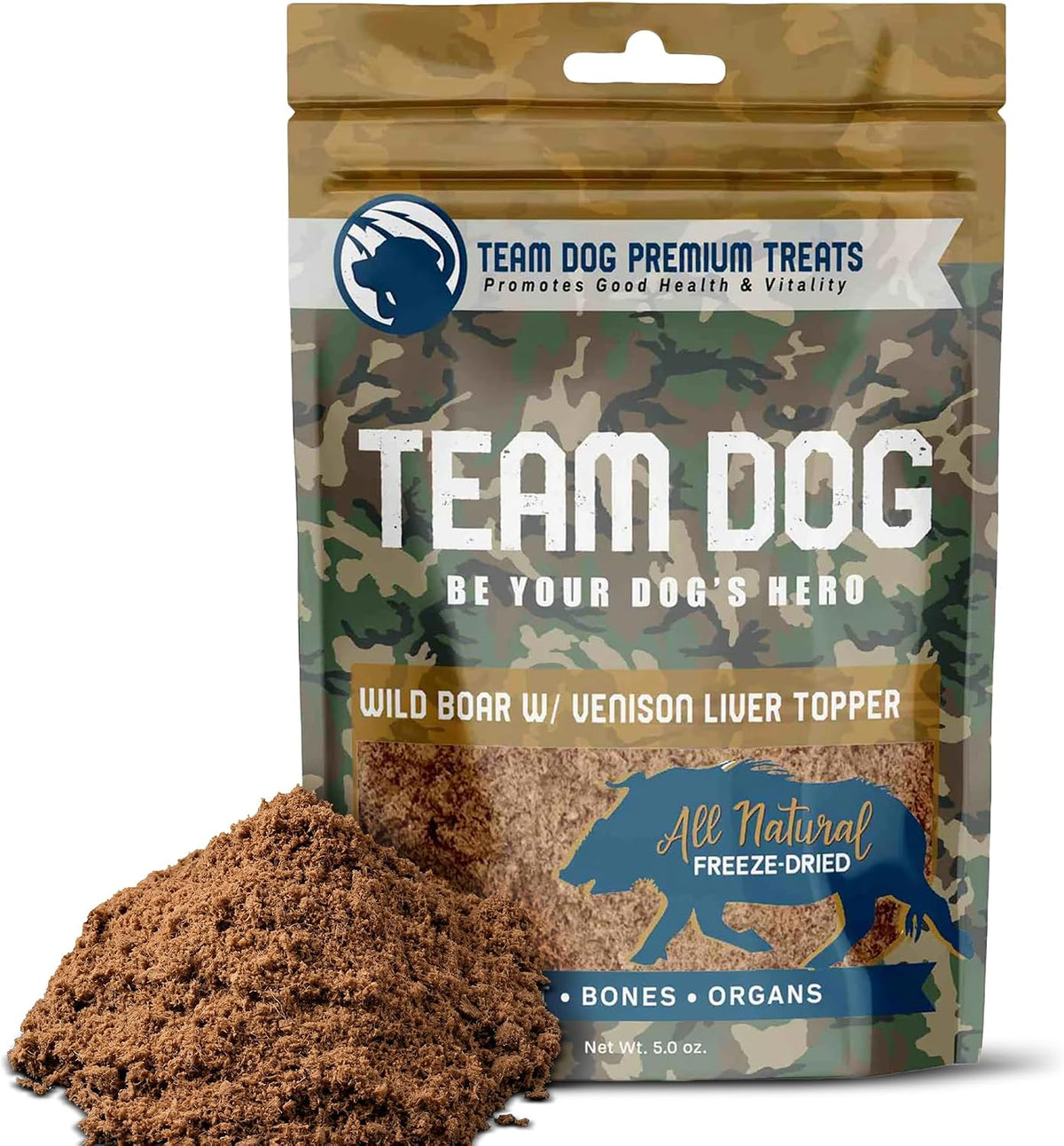 Team Dog Freeze Dried Raw Dog Food Topper | Wild Boar & Venison Liver Dog Food Seasoning | Wet & Dry Dog Food Toppers for Picky Eaters | 5 Oz