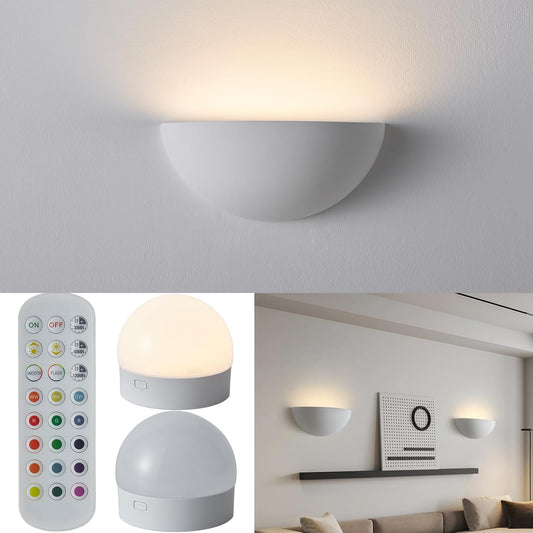 Battery Operated Plaster Wall Sconce Light Remote Control Dimmable 12 RGB