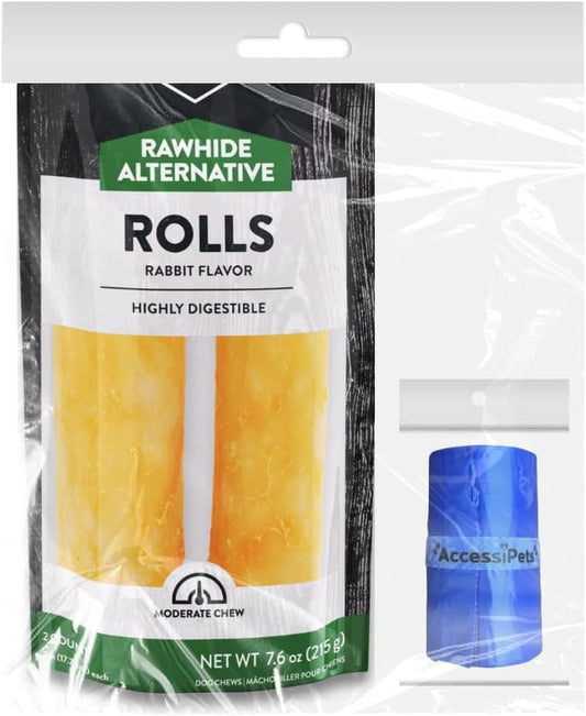Rawhide Free 7 Inch Retriever Rolls with 1 Waste Bag Roll, Rabbit, 7.6 Oz