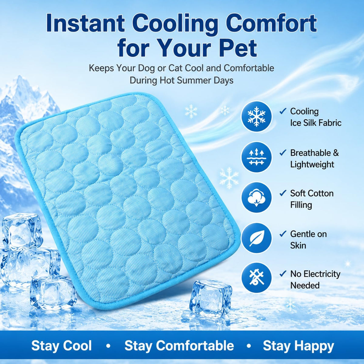 Cooling Mat for Dogs, Self-Cooling Ice Silk Dog Mat, Portable Washable Non-Slip Pet Cooling Pad for Indoor & Outdoor Summer Use, Breathable Dog Cooling Blanket for Large & Small Dogs (Blue, X-Large)