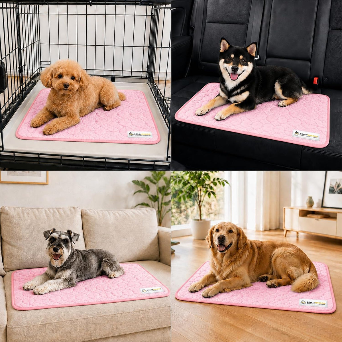 Doggykingdom Cooling Mat for Dogs – Ice Silk Self-Cooling Pet Pad for Dogs & Cats, Breathable Washable Cooling Pad for Crate, Kennel, Car & Floor, Summer Sleeping Mat, No Water Needed, Pink, Medium