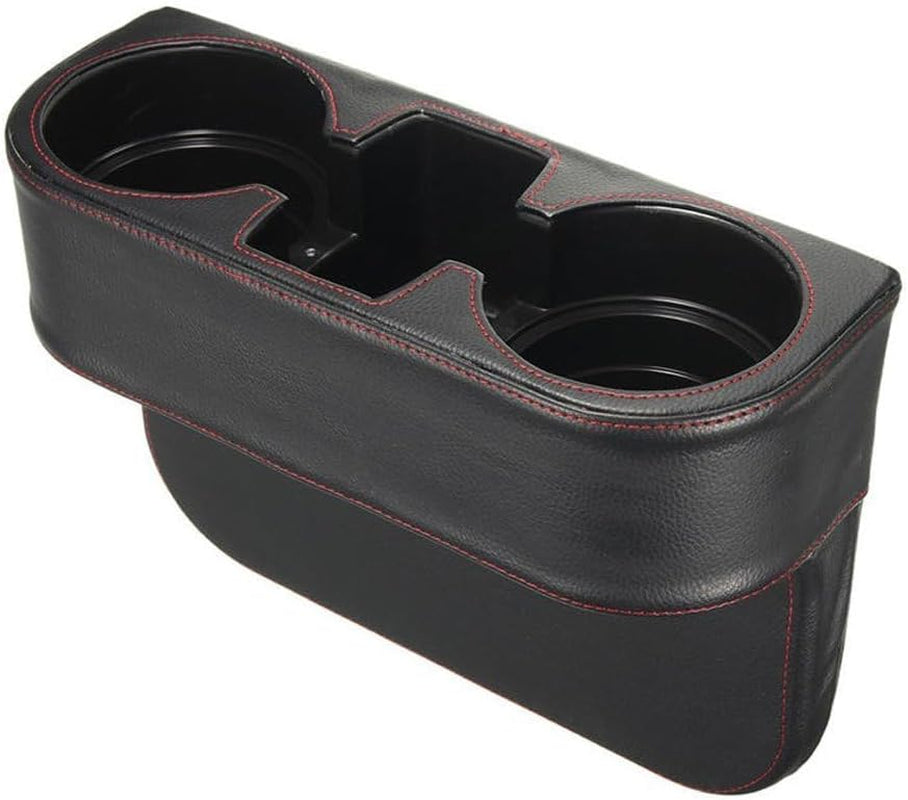 IOKONE Car Cup Holder, PU Leather, Car Seat Gap Filler Organizer, Black
