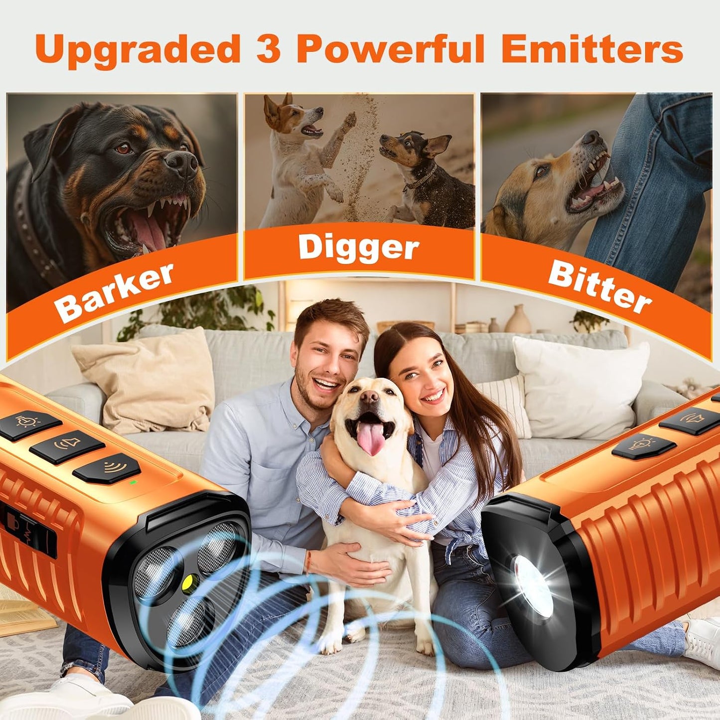 Cbersmg Dog Bark Deterrent Device 3X anti Barking Device for Dogs, 5 Modes Stop Neighbors Dog Barks No More Safe for All Dogs 50FT Bark Control Indoor Outdoor with Flashlight,Dog Training Device