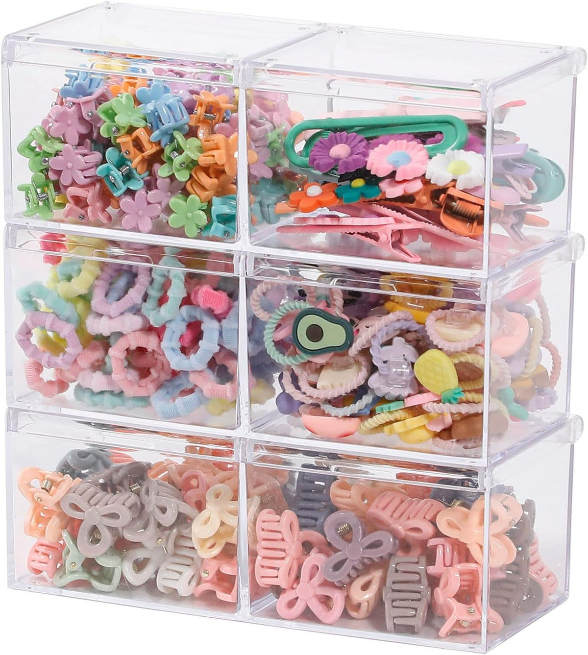 FABROK Small Hair Accessories Organizer Box with Lid, 3 Pack, Clear