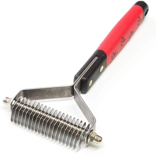 RYAN'S PET SUPPLIES Paw Brothers 20 Blade Medium Double Widedematting Undercoat Rake for Dogs and Cats, Professional Grade, Dog Shedding Brush, Stainless Steel Blades, Rounded Gentle Teeth