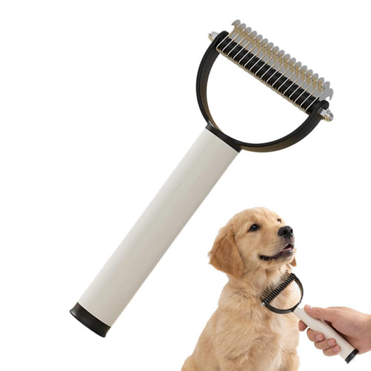 Double Sided Dematting Comb for Cats & Dogs, Undercoat Rake, Safe Deshedding Grooming Tool, Gentle Matt Remover Detangler for Long Thick Haired Pets, Ergonomic Pet Grooming Brush