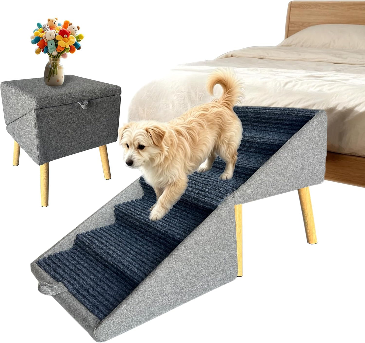 Dog Stairs for Small Dogs, Foldable Pet Stairs & Stool for Beds