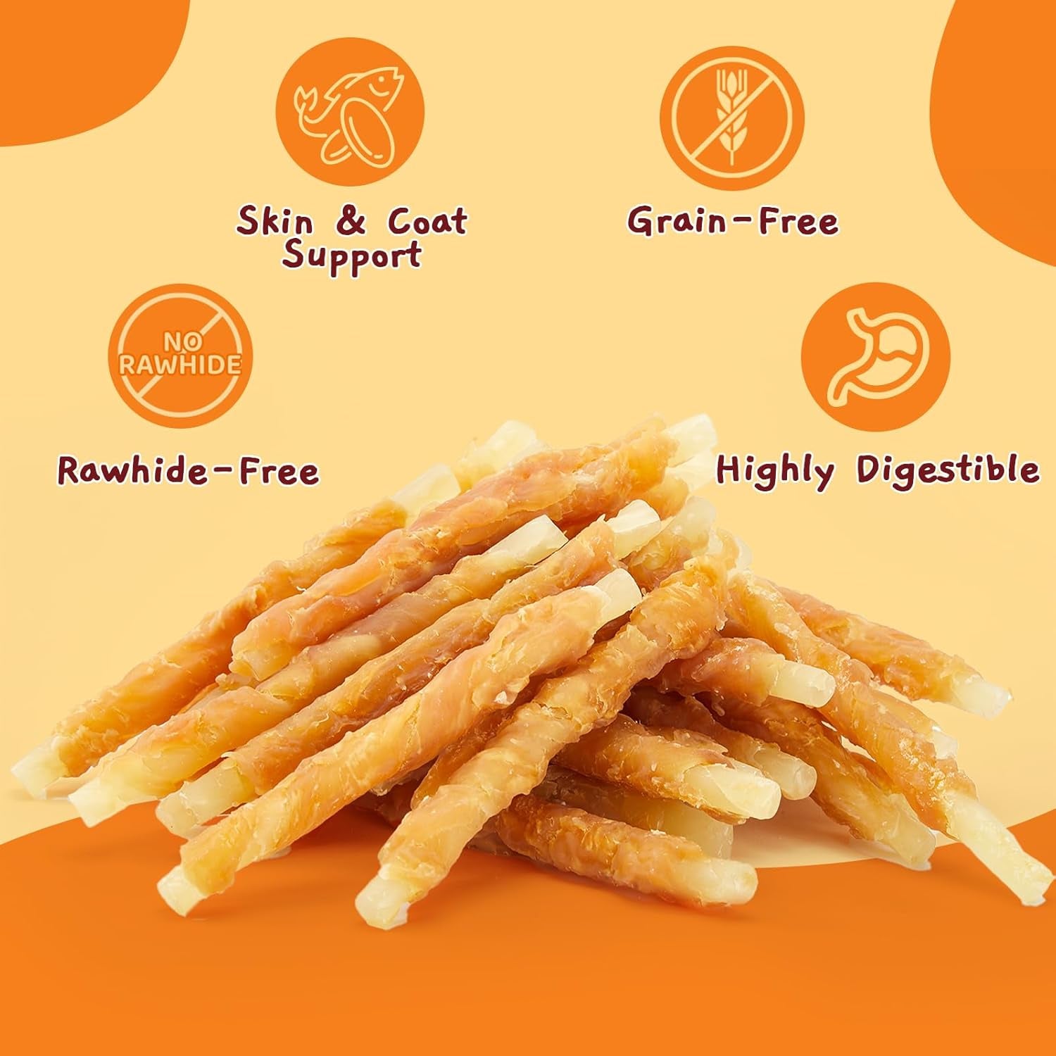 Jungle Calling Rawhide Free Dog Chews, Chicken Wrapped Cod Sticks Dog Treats, Easily Digestible Dog Snacks, Soft Chewy Training Treats for Small & Medium Dogs, 10.6 Oz
