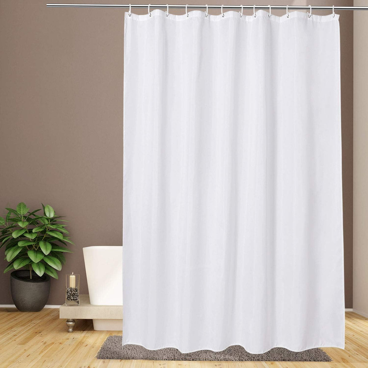 Eurcross Extra Long Fabric Shower Curtain Liner 84 Inches Long Length, Light in Machine Washable Water-Repellent Solid White Shower Curtain Liner for Bathroom 72 X 84Inch