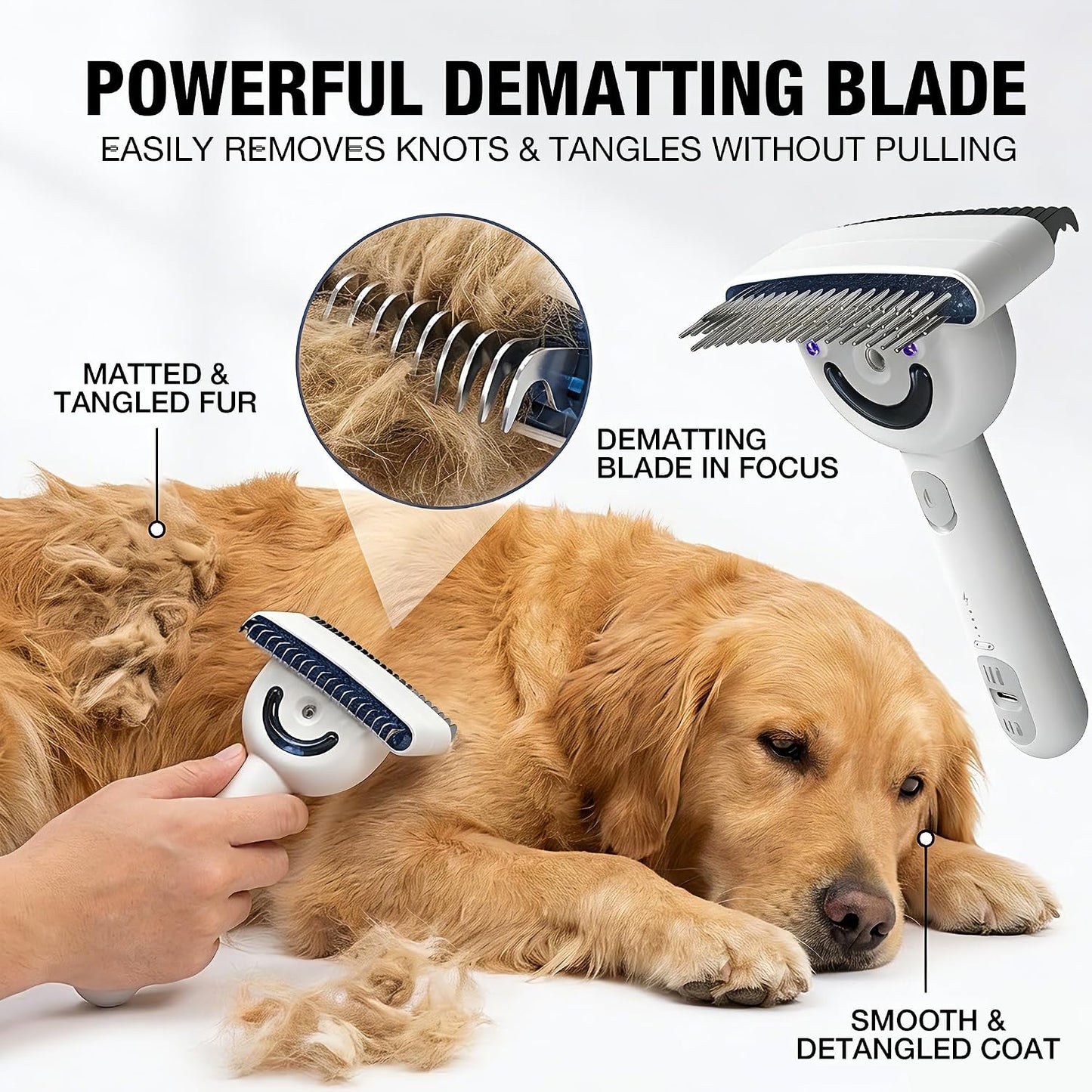 Dog Brush for Shedding & Cat Grooming Comb Kit– Pet Steam Brush with UV Sterilization, Rechargeable - Suitable for Long-Haired or Curly-Haired Pets. Removes Tangled Hair