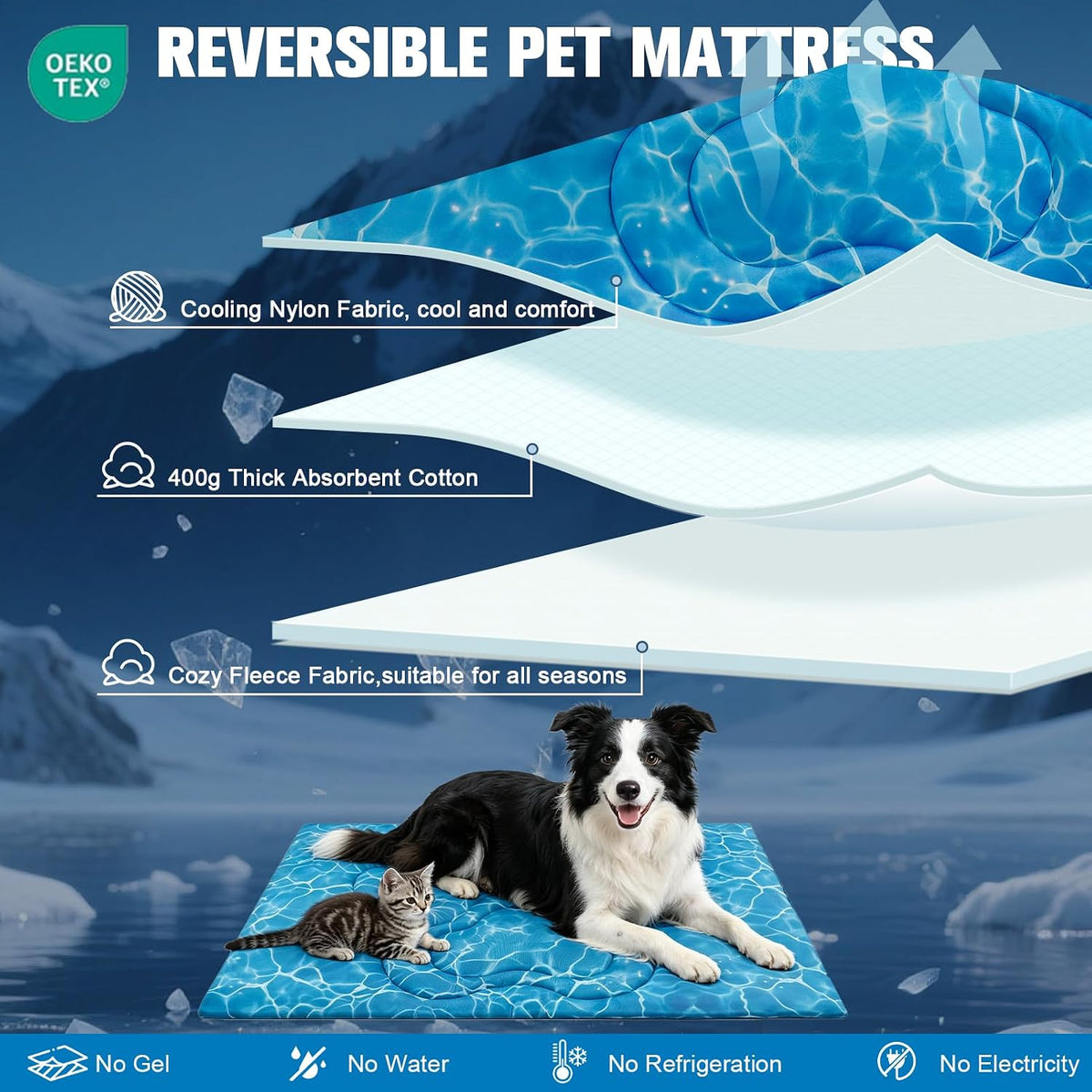 EXPAWLORER Dog Cooling Mat, Double-Sided Foldable Dog Bed for Dogs Cats Large Kitten, Pet Self Cooling Kennel for Summer, Blue Pad Coolings Dog Blanket for Crate Car Both Indoorand Outdoor Washable