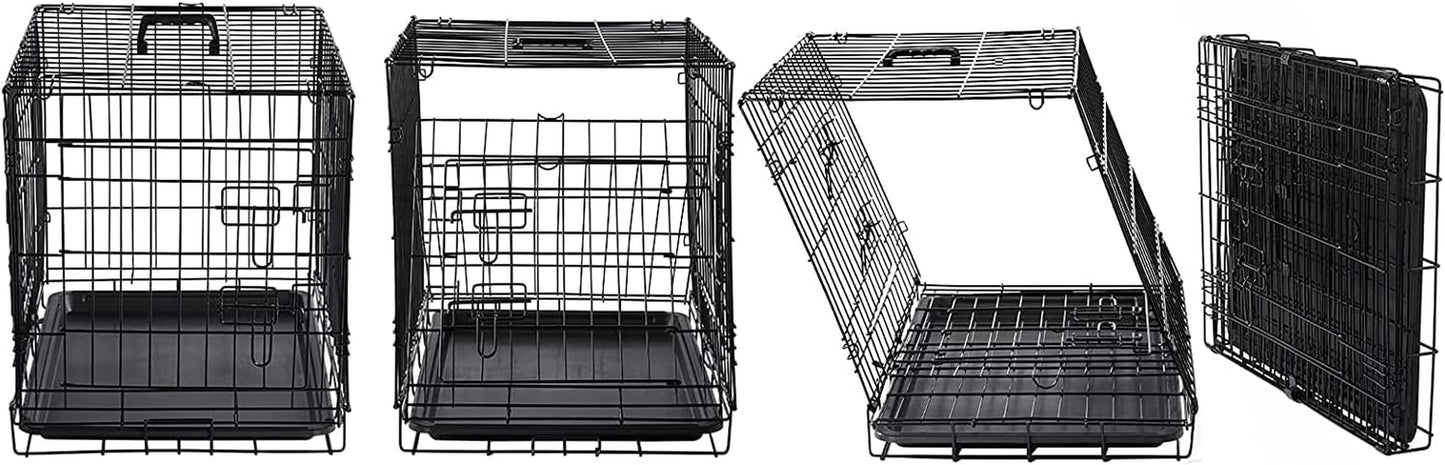 DONORO Dog Crates for Small Size Dogs Indoor Double Door Dog Kennels & Houses for Puppy and Cats, Collapsible Metal Contour Dog Cages (Black, 24.0" L X 18.0" W X 20.0" H)